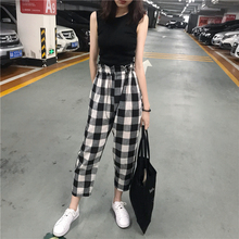女夏 抽绳花苞裤 港味复古chic无袖 格子九分裤 针织背心 朵拉潮人馆