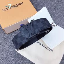 路易威登 黑灰棋盘格腰带M9808U LV磨砂扣LOGO男士 Vuitton Louis