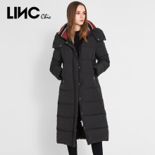 LINC金羽杰2018冬季新款直筒罗纹领长款过膝羽绒服女显瘦8434491图片