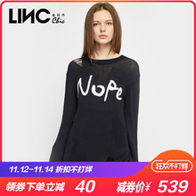 LINC金羽杰2018秋新款字母提花镂空拼接套头毛衣女宽松潮8311134图片