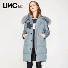 LINC金羽杰2017冬季新款色块拼接毛领羽绒服女中长款7450903图片