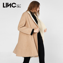 LINC金羽杰2018秋新款翻领宽松长款A型双面毛呢外套女宽松8310283图片