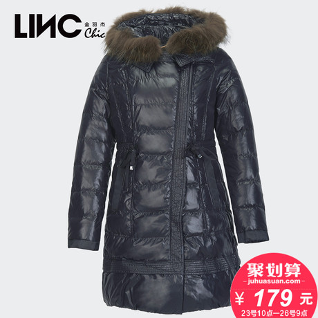 LINC金羽杰毛领羽绒服女中长款修身韩版显瘦清仓384901商品大图