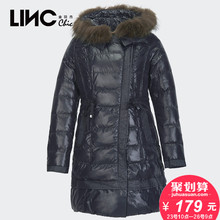 LINC金羽杰毛领羽绒服女中长款修身韩版显瘦清仓384901图片