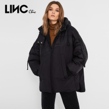 LINC金羽杰2018冬季新品街头风撞色拼接羽绒服女宽松外套8424207图片