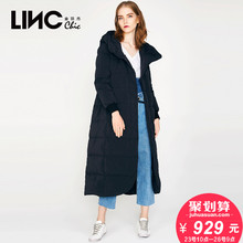LINC金羽杰羽绒服女长款冬新款保暖连帽黑色面包服外套7451010图片