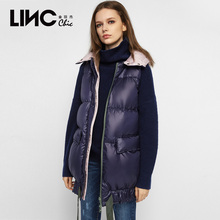LINC金羽杰2018秋装新款连帽蓬松双面羽绒马甲女中长款羽绒服鸭绒图片