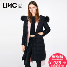 LINC金羽杰毛领羽绒服中长款冬季新款女运动腰封系带外套7460968图片
