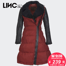 LINC金羽杰时尚侧拉链羽绒服女中长款修身显瘦363309图片