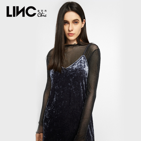 LINC金羽杰2018秋装新款亮丝性感透视长袖T恤女小衫打底衫8321306商品大图