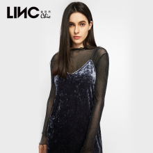 LINC金羽杰2018秋装新款亮丝性感透视长袖T恤女小衫打底衫8321306图片