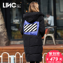 LINC金羽杰冬季新款拼接连帽羽绒服女长款直筒过膝加厚外套7B4308图片