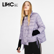 LINC金羽杰2018秋新款复古印花立领拼接袖口羽绒服女轻薄短款鸭绒图片