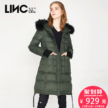 LINC金羽杰冬新品街头口袋品拼接毛领羽绒服女中长款修身7471009图片