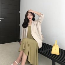 钱夫人 chic棉麻薄款网红小西装外套女韩版宽松百搭亚麻休闲西服