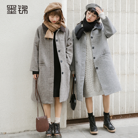 墨锦千鸟格加棉冷系女装外套港味2018新款毛呢外套学生呢子大衣冬商品大图