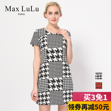 Max LuLu2018夏季新款中老年妈妈千鸟格印花圆领短袖大码连衣裙女图片