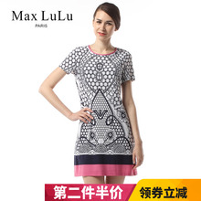 Max LuLu2018夏季新款中老年妈妈大码复古印花圆领短袖连衣裙女图片