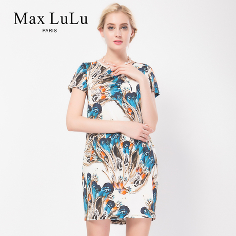 Max LuLu夏款中老年妈妈装优雅名族风印花短袖大码显瘦连衣裙女商品大图