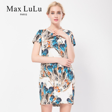 Max LuLu夏款中老年妈妈装优雅名族风印花短袖大码显瘦连衣裙女图片
