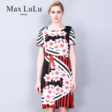 Max LuLu夏款圆领大花卉印花连衣裙30-40中老年妈妈装大码女装图片