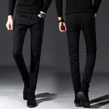 jeans牛仔裤男纯黑色小脚裤韩版潮流修身弹力中腰休闲长裤春夏款