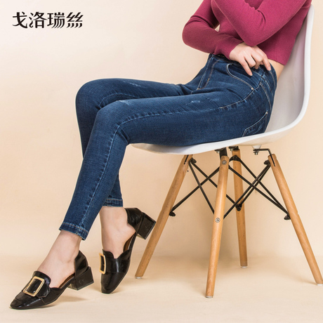 戈洛瑞丝2018秋季新款牛仔裤女高腰铅笔小脚裤弹力韩版九分显瘦商品大图