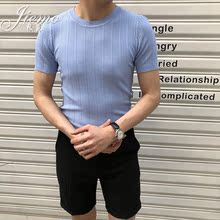 冰丝圆领T恤薄针织衫 青年简约立体打底体恤 男士 春色短袖 夏季新款