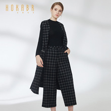 HOKABR/红凯贝尔2018冬装新款韩版女装保暖长款格子马甲外套大衣图片