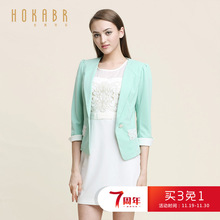 HOKABR/红凯贝尔春款韩版女装小西装刺绣网纱拼接钉珠通勤短外套图片