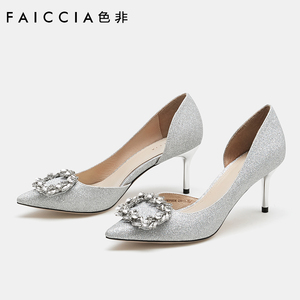 色非2019新款春季高跟鞋女细跟浅口尖头单鞋女伴娘婚鞋晚晚鞋A469