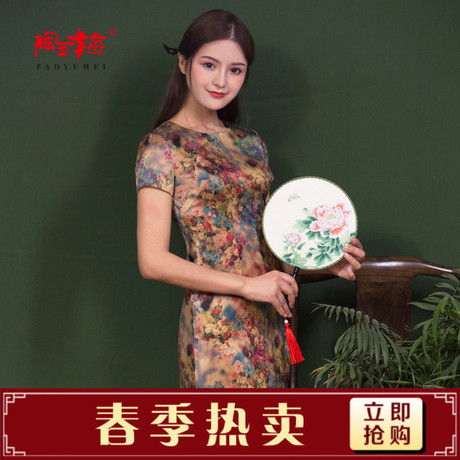 陶玉梅旗袍连衣裙 桑蚕丝真丝修身显瘦改良旗袍 连衣裙女J21F333商品大图