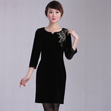 陶玉梅连衣裙长袖 显瘦 连衣裙 绣花礼服 中老年婚宴晚装E11F133图片
