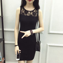 蕾丝无袖 吊带背心女性感连衣裙大码 包臀棉打底衫 修身 春季中长款