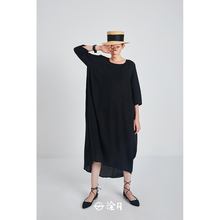 涂月设计黑色重磅真丝双乔连衣裙女2019夏新款宽松蚕丝棉缎长裙图片