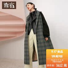 森宿Y中长款加厚格子毛呢大衣女冬装2018新款韩版翻领呢子外套图片