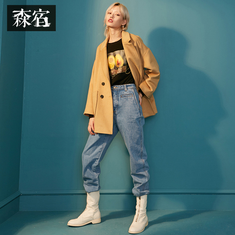 森宿Y复古驼色短款毛呢外套女羊毛冬装2018新款韩版宽松呢子大衣商品大图