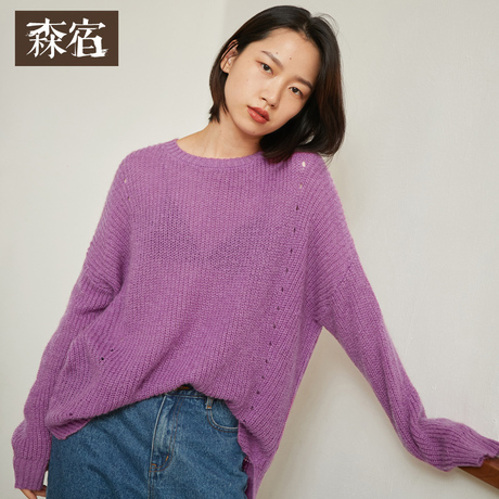 森宿Y慵懒风中长款毛衣女秋装2018新款chic宽松前短后长针织上衣商品大图