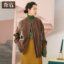 森宿Y2018新款冬装纯色丝绒拉链百搭立领短直筒bf原宿宽松外套女图片