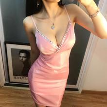 夏装 夜场重工镶钻钉珠露胸紧身包臀显瘦性感吊带连衣裙 夜店女装
