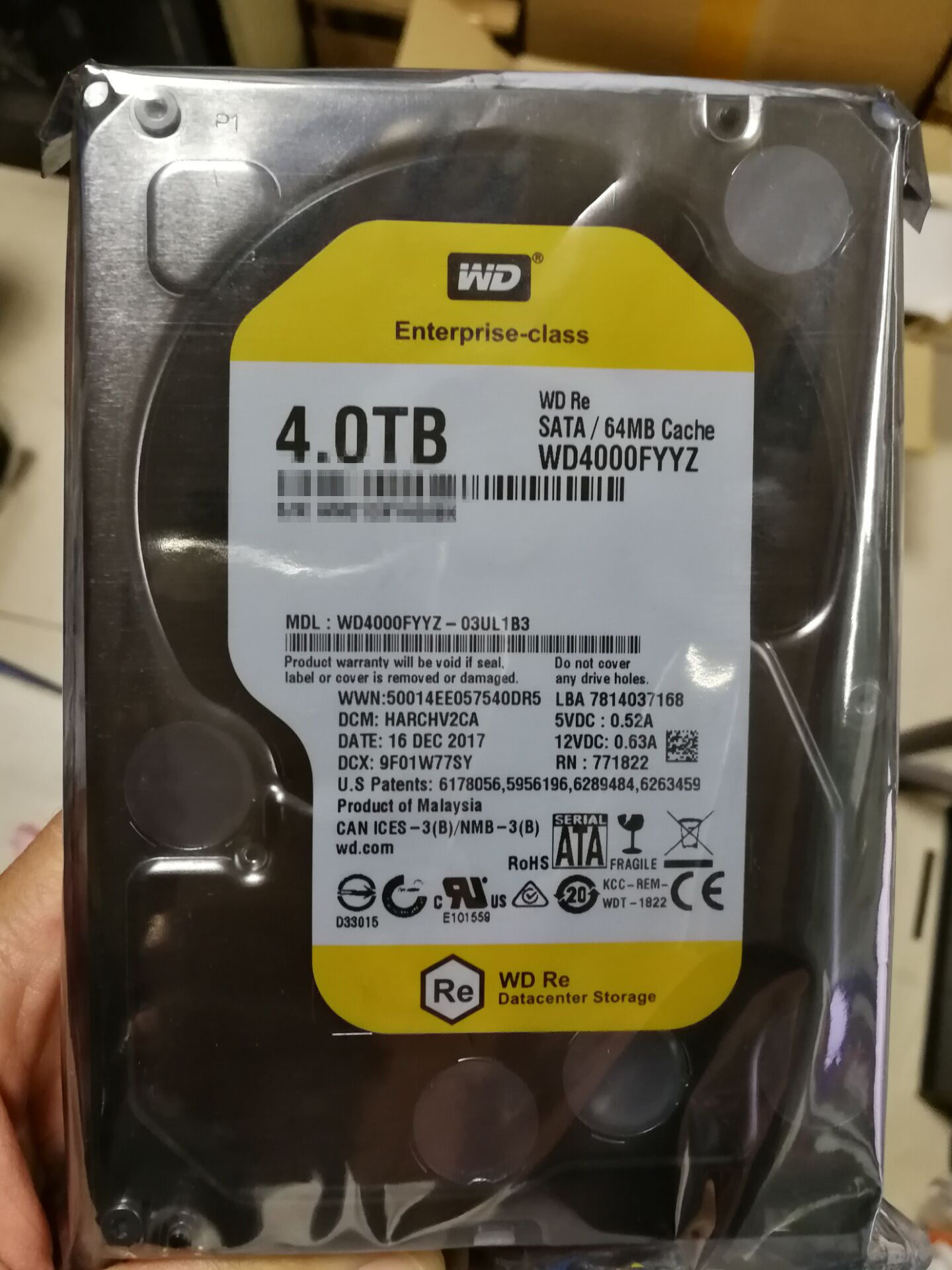 WD/西部数据 WD4000FYYZ 4T 台式硬盘4TB企业级 服务器7200转黑盘优惠券