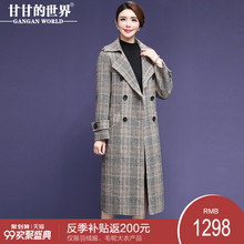 甘甘的世界2018秋冬新款毛呢外套女西装领修身中长款双面呢大衣图片