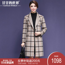 甘甘的世界2018秋冬新款毛呢外套修身显瘦中长款双面呢格子大衣女图片