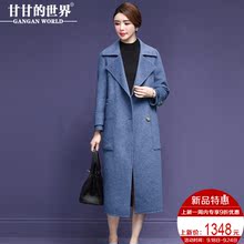 【全羊毛】甘甘的世界2018秋冬新款西装翻领混色双面呢大衣中长款图片