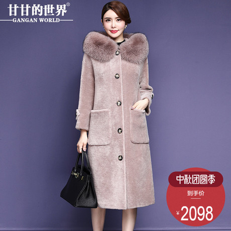【全羊毛 狐狸毛领】甘甘的世界2018秋冬装新款颗粒羊剪绒大衣女商品大图