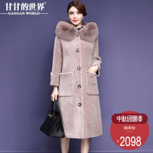 【全羊毛 狐狸毛领】甘甘的世界2018秋冬装新款颗粒羊剪绒大衣女图片