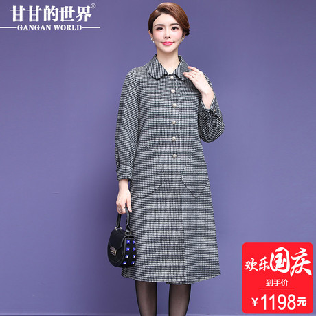 【全羊毛】甘甘的世界2018秋冬新款双面呢大衣女时尚格纹毛呢外套商品大图