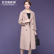【全羊毛】甘甘的世界2018秋冬新款翻领时尚格子双面呢大衣女中长图片