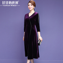 【光感丝绒】甘甘的世界秋冬新款金丝绒连衣裙女大码韩版中年女装图片
