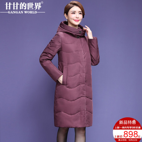 【90%白鸭绒】高领连帽中长款羽绒服女甘甘的世界新款2018冬季商品大图